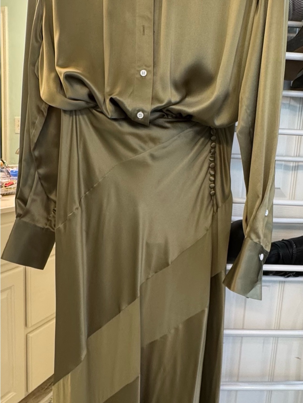 Victoria's Secret “Atelier collection” Olive-Green Asymmetrical Satin Maxi Skirt